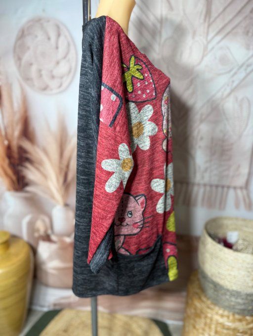 Tunique ample noire chinée grisée Charlotte aux Fraises + tour de cou "Snood" assorti du 40 au 52  