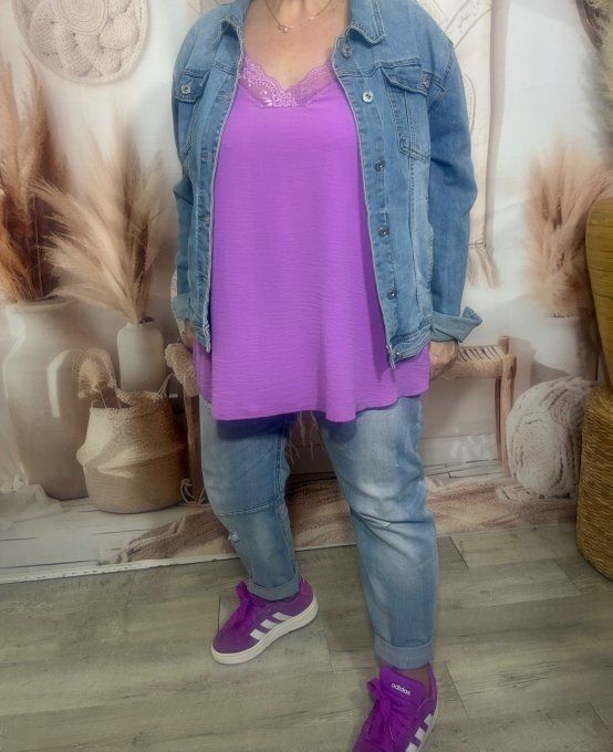 Caraco trapèze Lilas Violine dentelle extensible larges bretelles confort +++ du 40 au 50/52 