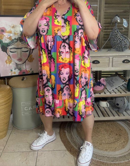 Robe trapèze courte Marylin Monroe Pop Art Andy Warhol du 40 au 52 