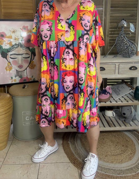 Robe trapèze courte Marylin Monroe Pop Art Andy Warhol du 40 au 52 