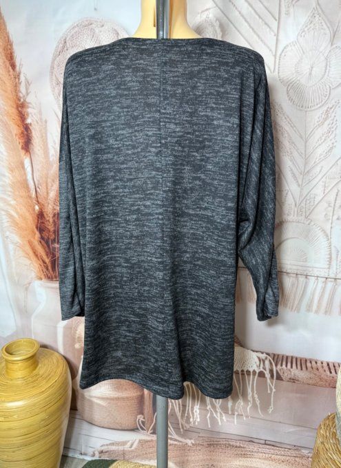 Tunique ample noire chinée grisée La femme au Parapluie + tour de cou "Snood" assorti du 40 au 52