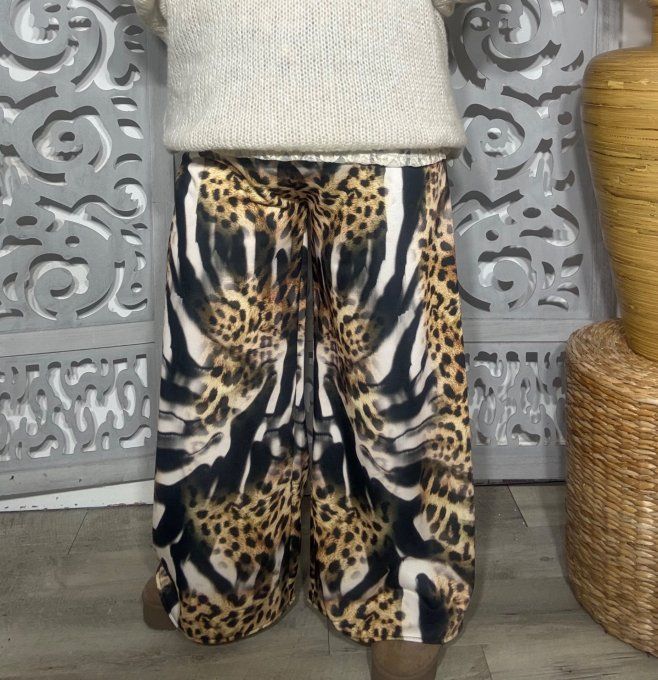 Panta-jogg cuisses larges / Pantalon "Cocoon" Zébré noir & blanc Léopard confort +++ du 38 au 48