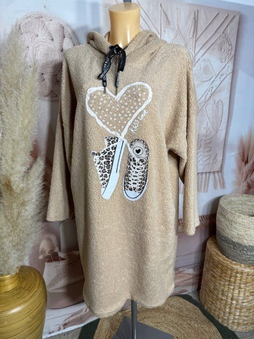 Robe à capuche moumoute beige Baskets Léopard coeur douceur +++ du 38 au 48/50