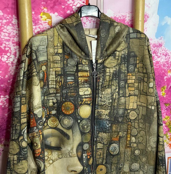 Veste à capuche suédine beige Femme Art Déco Paintings Vibes du 42 au 52/54 et même +