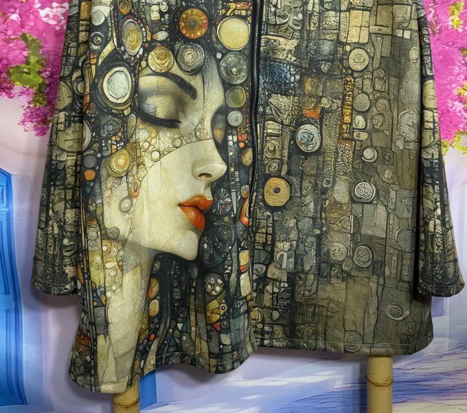 Veste à capuche suédine beige Femme Art Déco Paintings Vibes du 42 au 52/54 et même +
