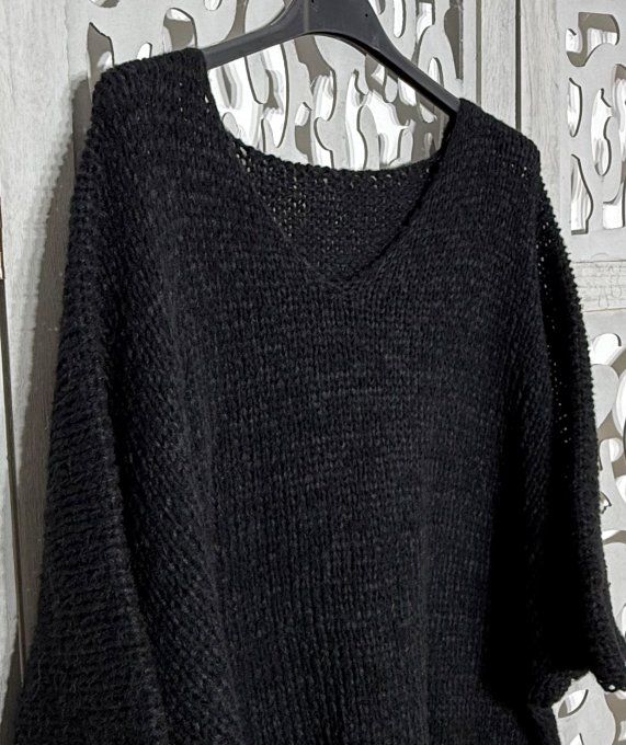 Pull ample SANS LAINE Noir manches 3/4 Douceur +++ du 38 au 48/50 