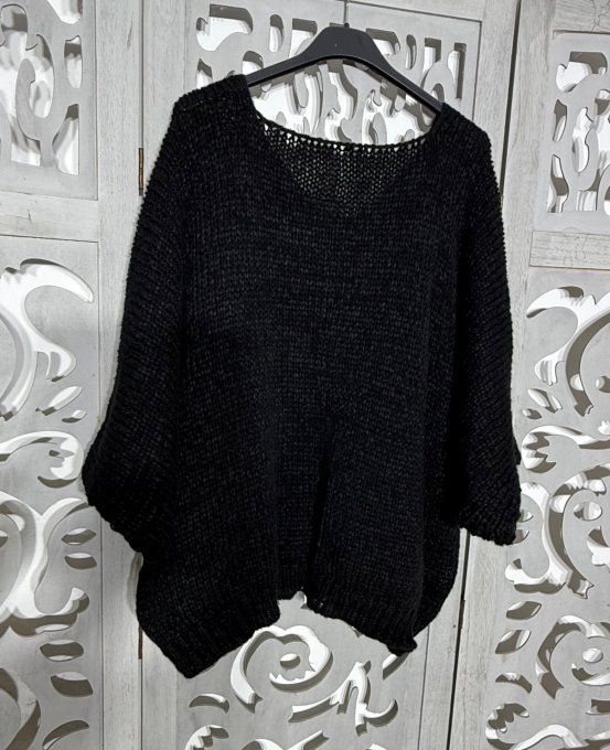 Pull ample SANS LAINE Noir manches 3/4 Douceur +++ du 38 au 48/50 