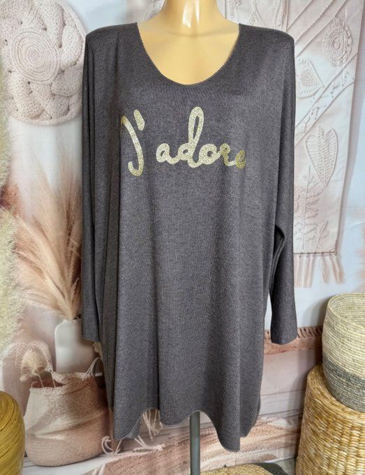 Tunique longue ou robe courte chocolat chiné J'adore doré or douceur +++ du 40 au 52/54 