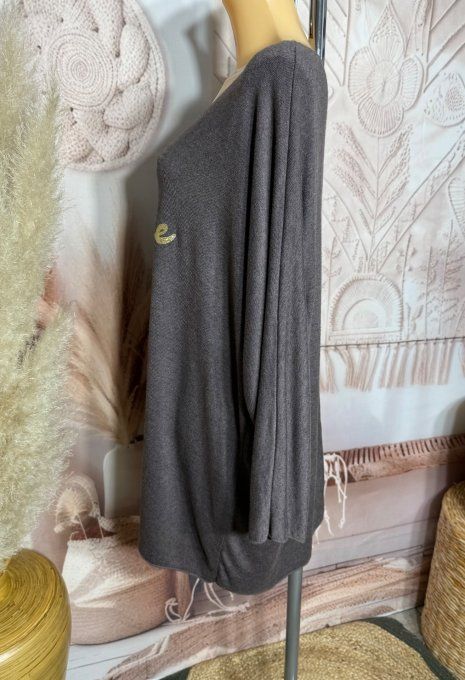 Tunique longue ou robe courte chocolat chiné J'adore doré or douceur +++ du 40 au 52/54 