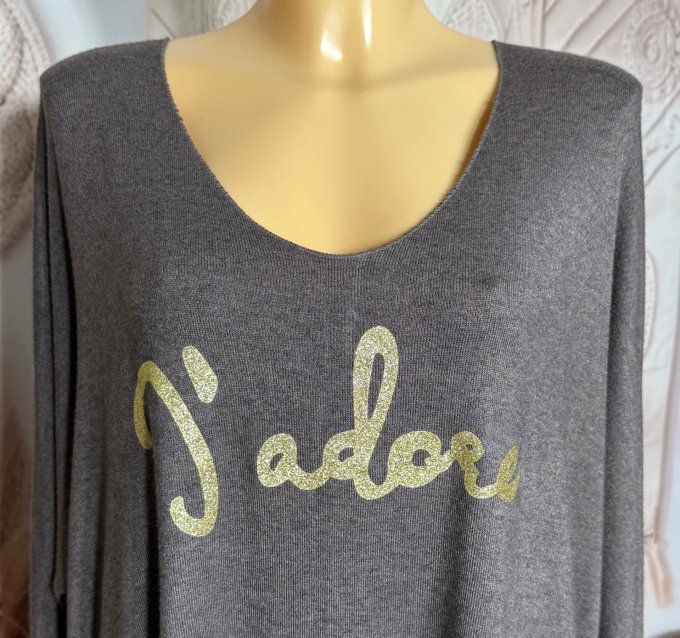 Tunique longue ou robe courte chocolat chiné J'adore doré or douceur +++ du 40 au 52/54 