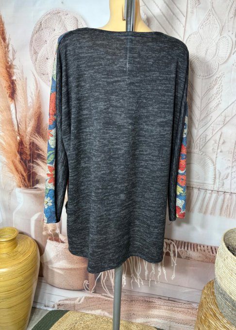 Tunique ample noire chinée grisée Le Chat Multicolore + tour de cou "Snood" assorti du 40 au 52 