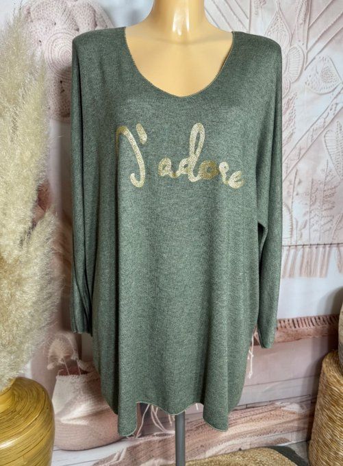 Tunique longue ou robe courte Kaki chiné J'adore doré or douceur +++ du 40 au 52/54