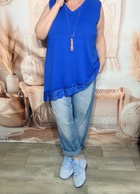 Top trapèze sans manches asymétrique bleu royal dentelle Les Basiques du Dressing du 40 au 52 
