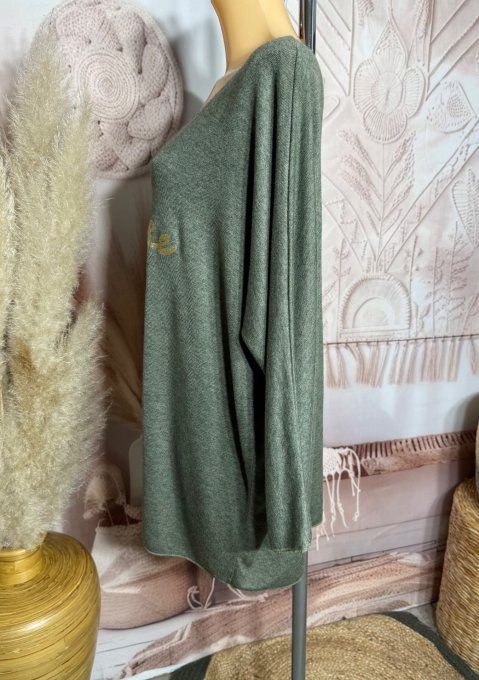 Tunique longue ou robe courte Kaki chiné J'adore doré or douceur +++ du 40 au 52/54