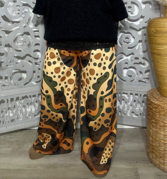 Panta-jogg cuisses larges / Pantalon "Cocoon" Léopard Camel Kaki Safari Spirit confort + du 38 au 48