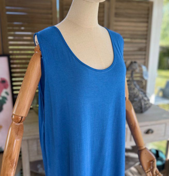 Fond de robe CARLA Bleu royal viscose et dentelle confort +++ du 40 au 50 