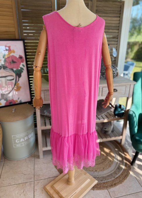 Fond de robe CARLA fuschia viscose et dentelle confort +++ du 40 au 50 (avec défaut !!!)