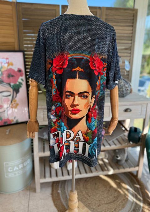 Top fluide trapèze effet jeans brut Frida Kahlo confort +++ du 38 au 50/52