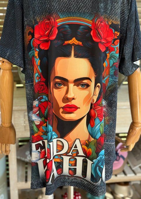 Top fluide trapèze effet jeans brut Frida Kahlo confort +++ du 38 au 50/52
