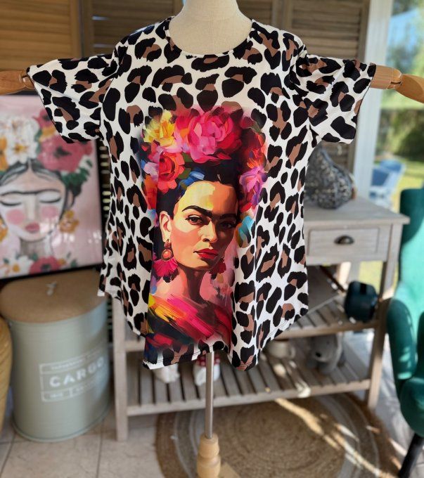Top fluide trapèze Léopard Frida Kahlo confort +++ du 38 au 50/52