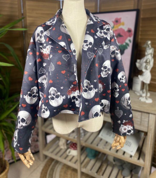 Veste courte façon perfecto suédine noire Mexican Skulls du 36 au 46