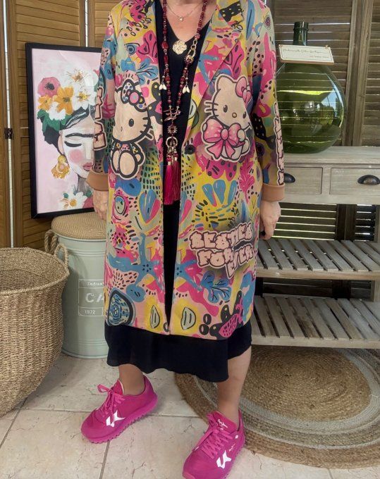 Veste longue suédine multicolore In Love with Hello Kitty du 36 au 46 et même + 