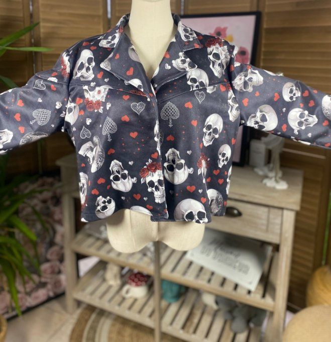 Veste courte façon perfecto suédine noire Mexican Skulls du 36 au 46