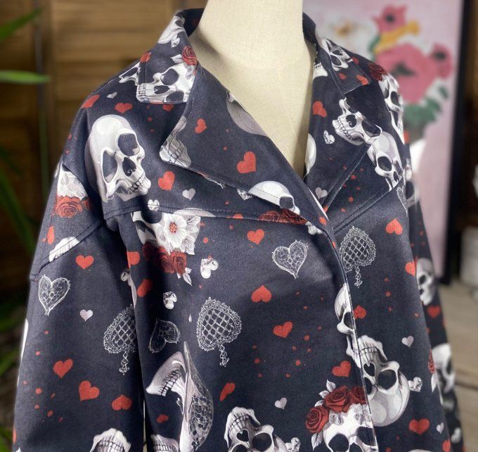 Veste courte façon perfecto suédine noire Mexican Skulls du 36 au 46