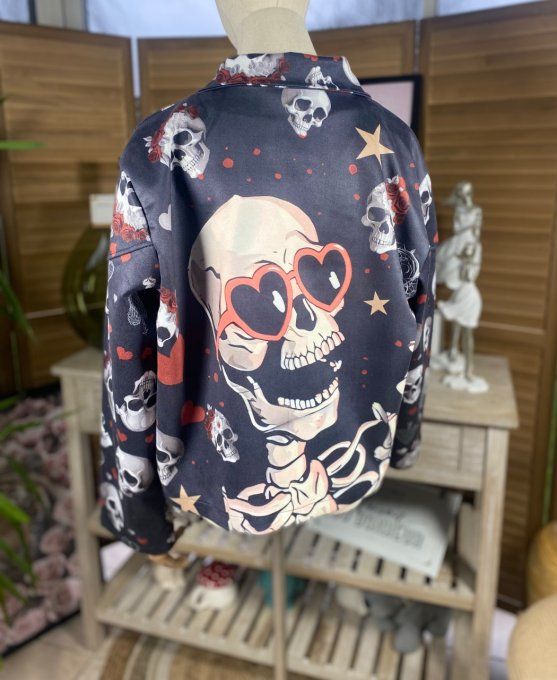 Veste courte façon perfecto suédine noire Mexican Skulls du 36 au 46