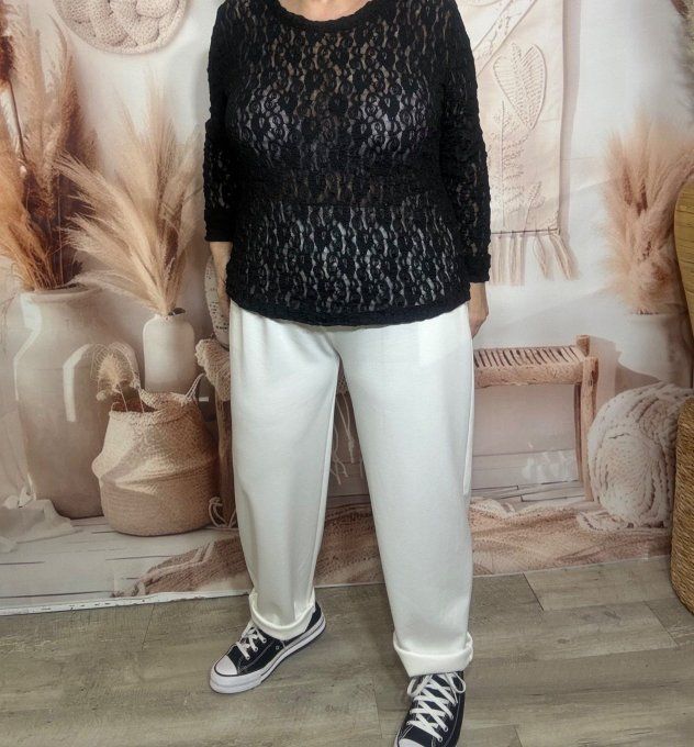 pantalon façon jogg blanc boutons dorés + ceinture confort  ++++ du 38 au 50 