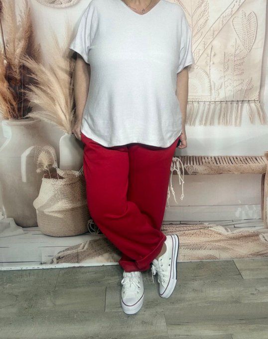 pantalon façon jogg rouge boutons dorés + ceinture confort  ++++ du 38 au 50 