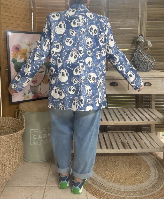 Veste blazer effet jeans délavé doublée Skulls All Over du 38 au 46/48