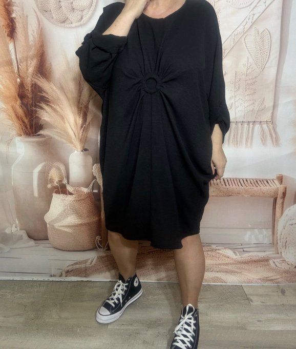 Robe papillon oversize drapée noire manches réglables du 40 au 52