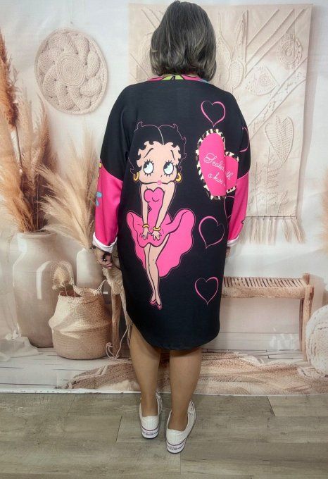 Robe ample noire Betty Boop Rétro US Pinup in Pink du 42 au 52/54  