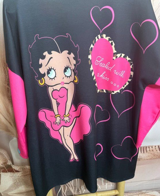 Robe ample noire Betty Boop Rétro US Pinup in Pink du 42 au 52/54  